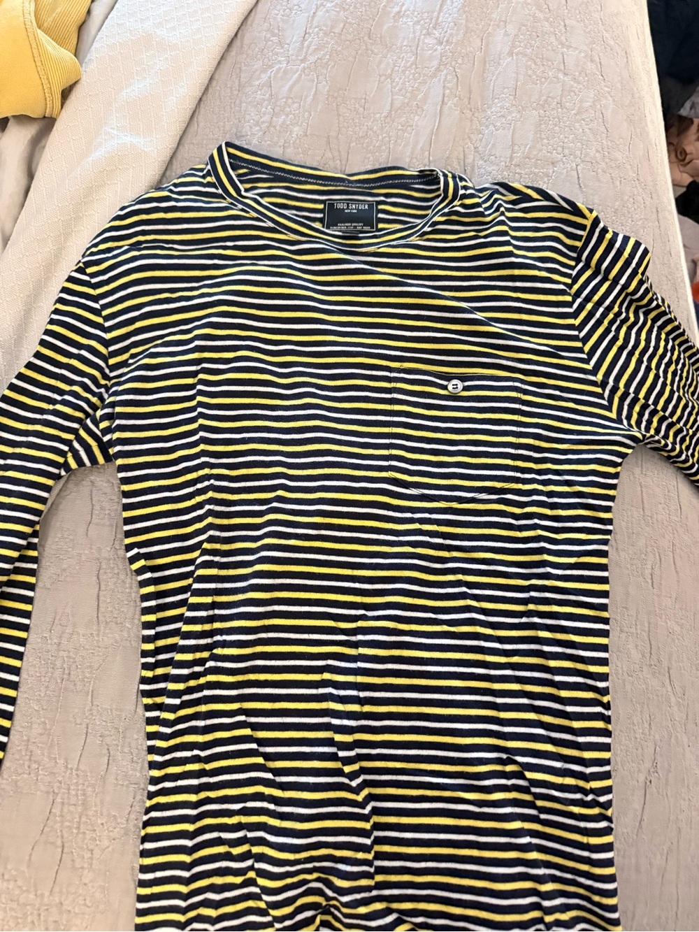 Todd Snyder Navy, Yellow & White Striped Long Sleeve Tee
